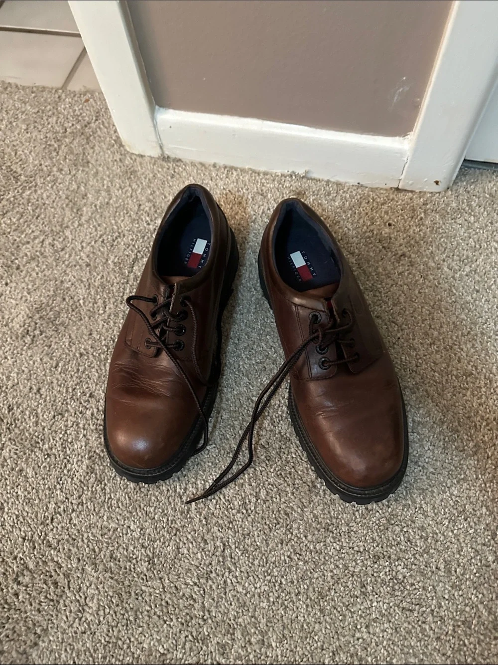 Tommy Hilfiger Men's Dark Brown Leather Derby Lace-Up Shoes